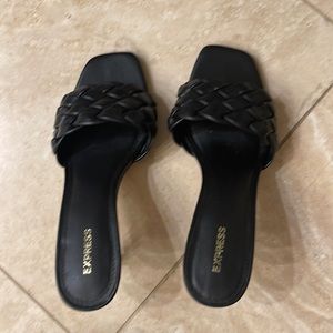 Trendy braided black heel sandals